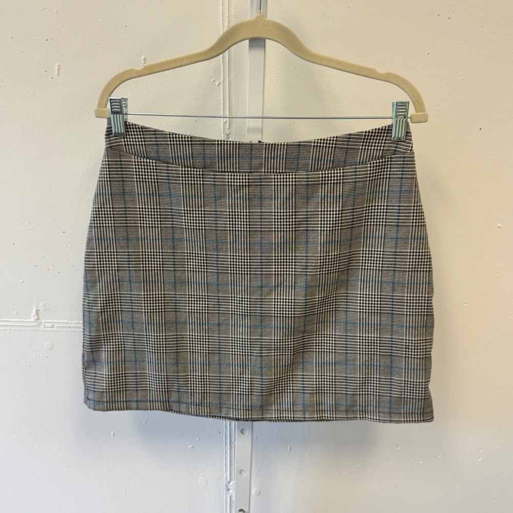 Blue Blush Los Angeles Glen Plaid Mini Skirt Black Tan Blue Large Academia